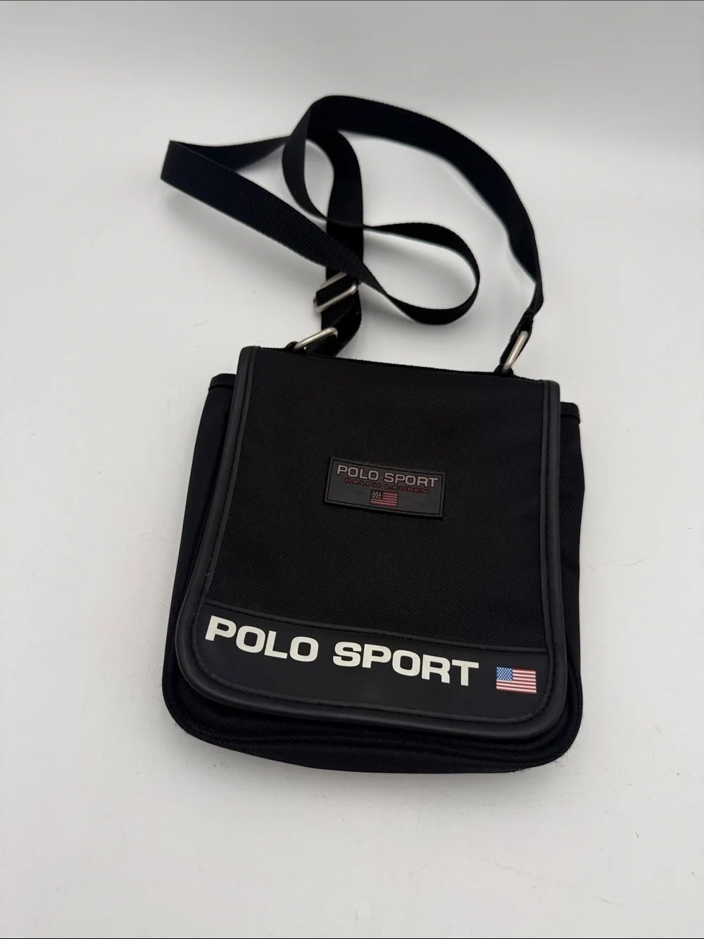 Vintage Polo by Ralph Lauren Black Polo Sport Crossbody Messenger Bag unisex Y2K